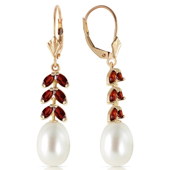 Galaxy Gold Products Jewelry - 14K. GOLD LEVER BACK EARRING WITH GARNETS & PEARLS